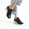 Sneakers de damă negri din piele naturală pe platformă Luxor