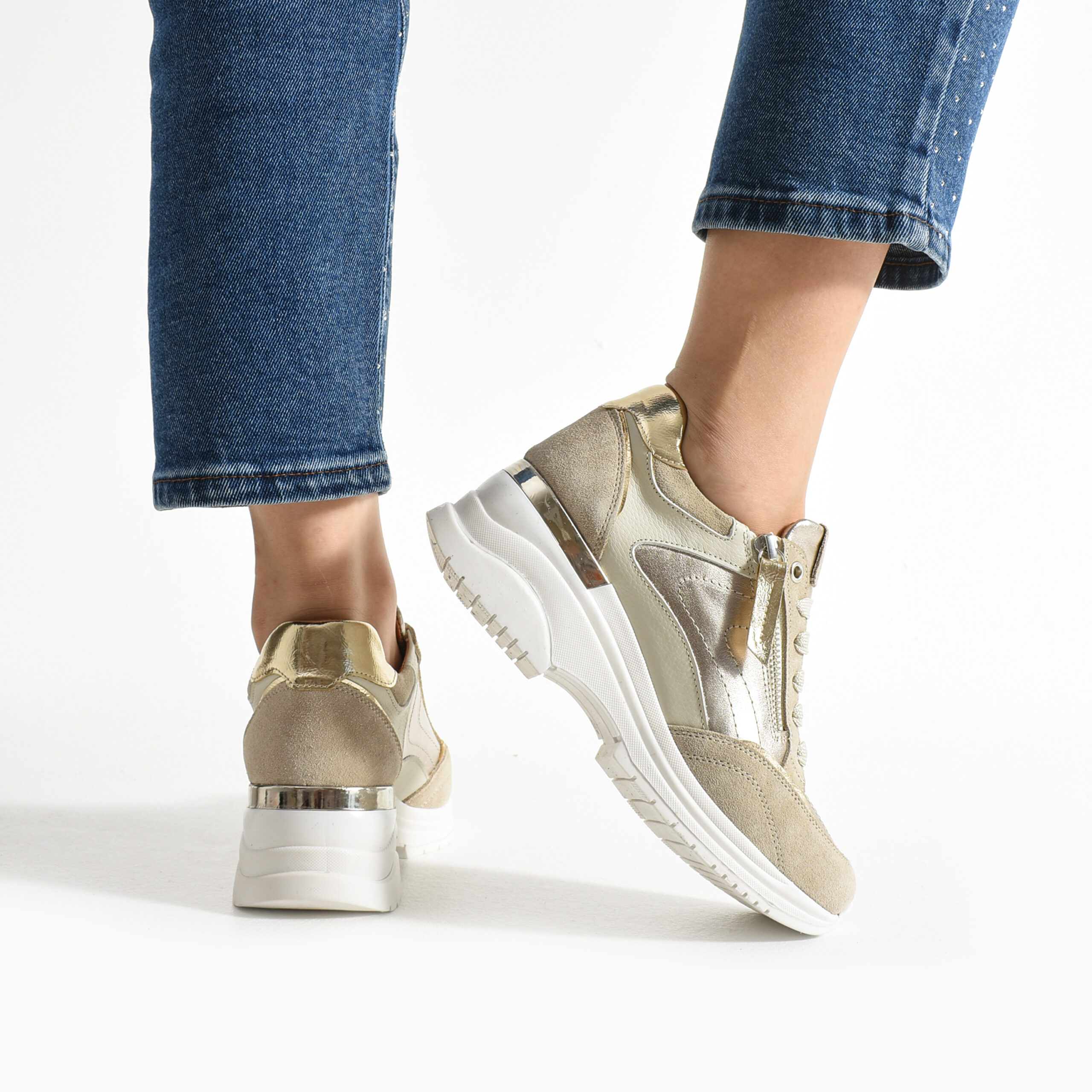 Sneakers damă bej din piele naturală cu platformă Luxor Sneakers damă bej din piele naturală cu platformă Luxor
