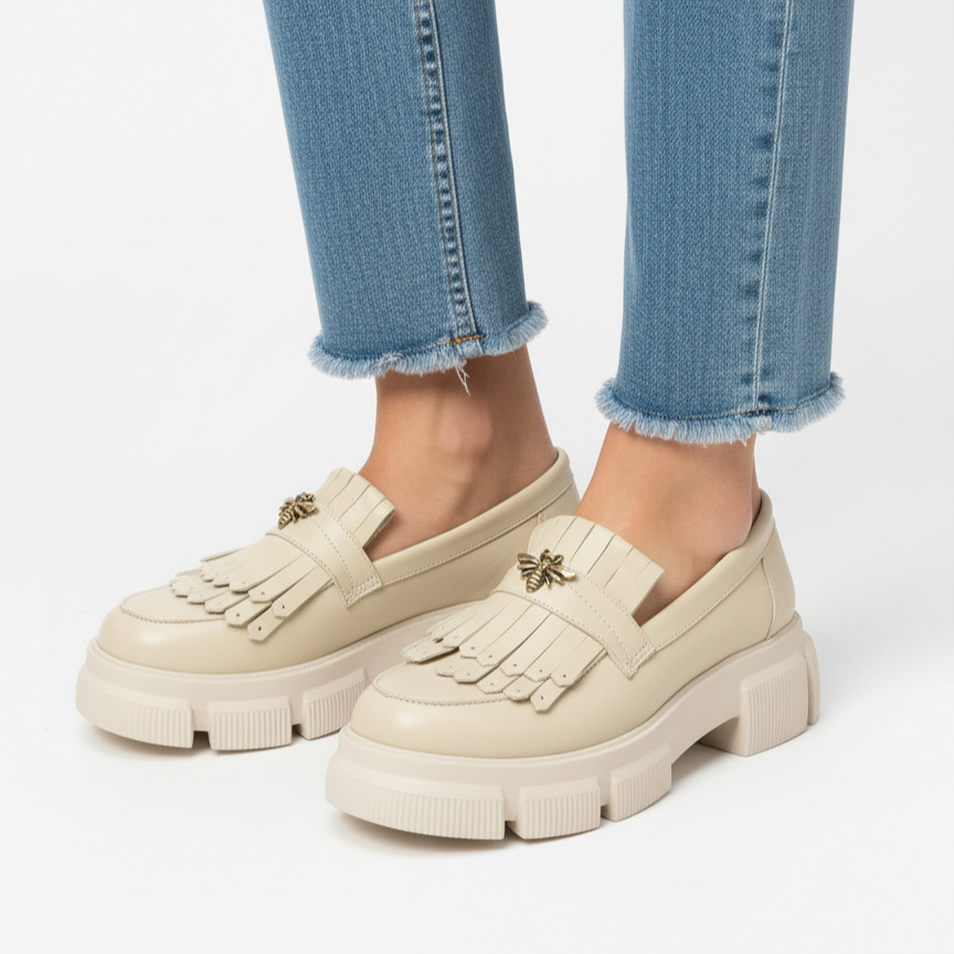 Mocasini bej din piele naturală cu talpă groasă Kush Mocasini bej din piele naturală cu talpă groasă Kush