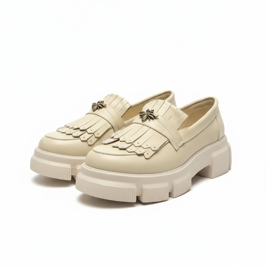 Mocasini bej din piele naturală cu talpă groasă Kush Mocasini bej din piele naturală cu talpă groasă Kush