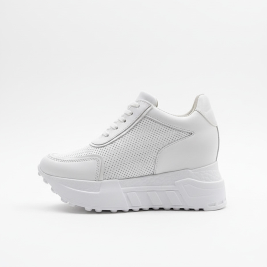 Adidași de damă albi cu platformă ascunsă din piele naturală Rabat Adidași de damă albi cu platformă ascunsă din piele naturală Rabat