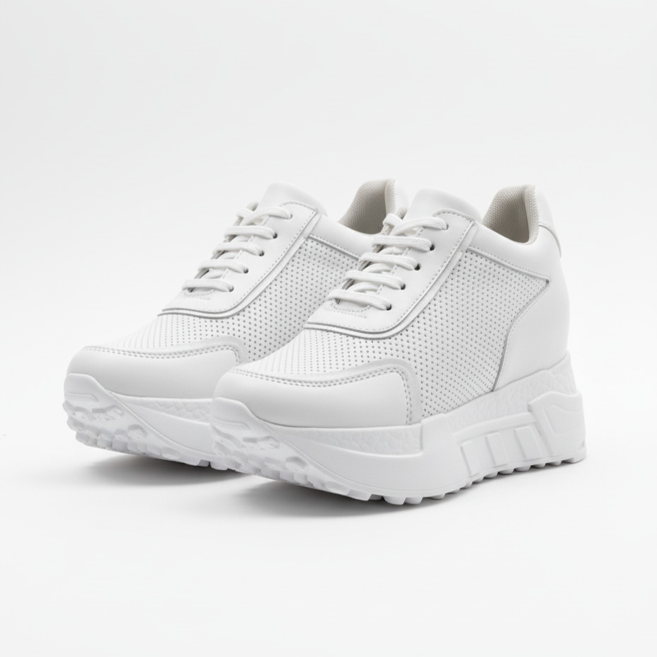 Adidași de damă albi cu platformă ascunsă din piele naturală Rabat Adidași de damă albi cu platformă ascunsă din piele naturală Rabat