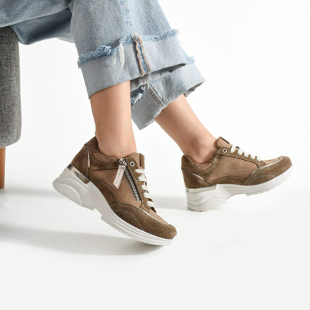 Sneakers damă maro din piele naturală, cu platformă Luxor