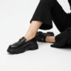 Mocasini de damă negri din piele naturală cu talpă masivă Kush