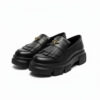 Mocasini de damă negri din piele naturală cu talpă masivă Kush