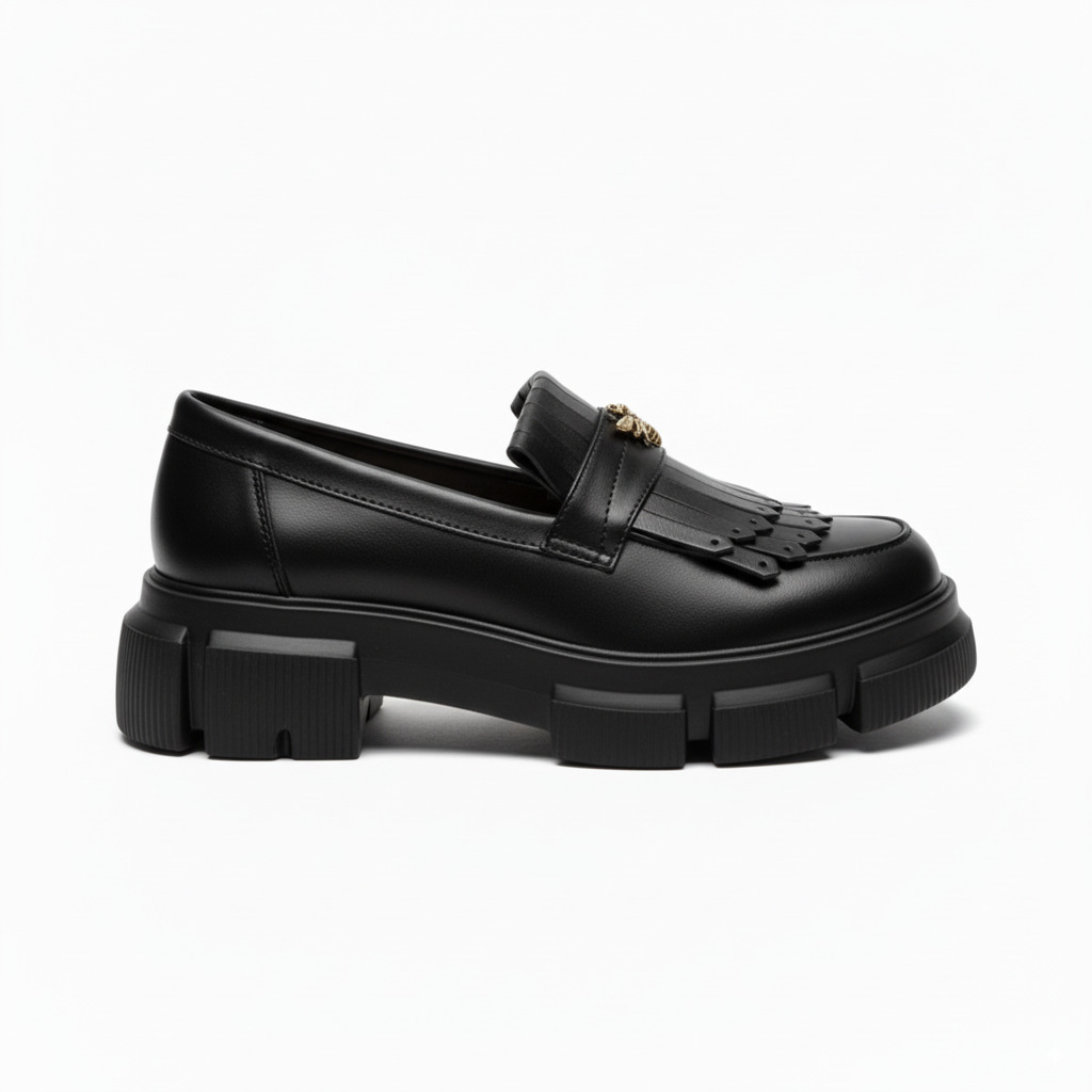 Mocasini de damă negri din piele naturală cu talpă masivă Kush Mocasini de damă negri din piele naturală cu talpă masivă Kush