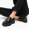 Mocasini de damă negri lăcuiți din piele naturală cu talpă masivă Kush