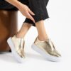 Sneakers de damă aurii din piele naturală cu talpă înaltă Agra