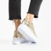Sneakers de damă aurii din piele naturală cu talpă înaltă Agra