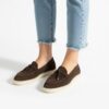 Mocasini de damă maro închis din piele întoarsă naturală Mombasa