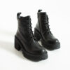 Botine negre din piele naturală cu toc Lamar