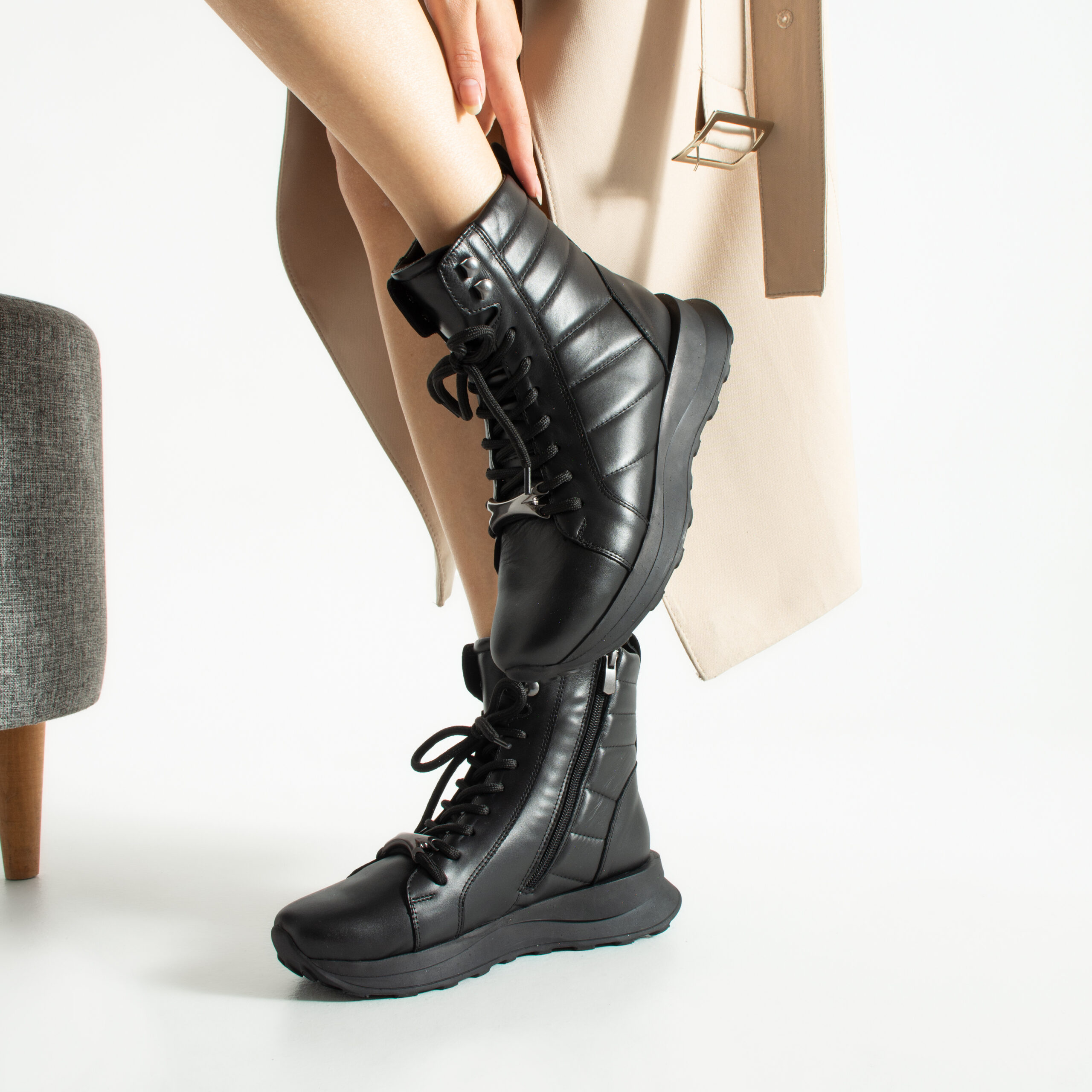 Botine sport negre din piele naturală Dalia Botine sport negre din piele naturală Dalia