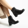 Botine negre din piele naturală cu toc Tanisha