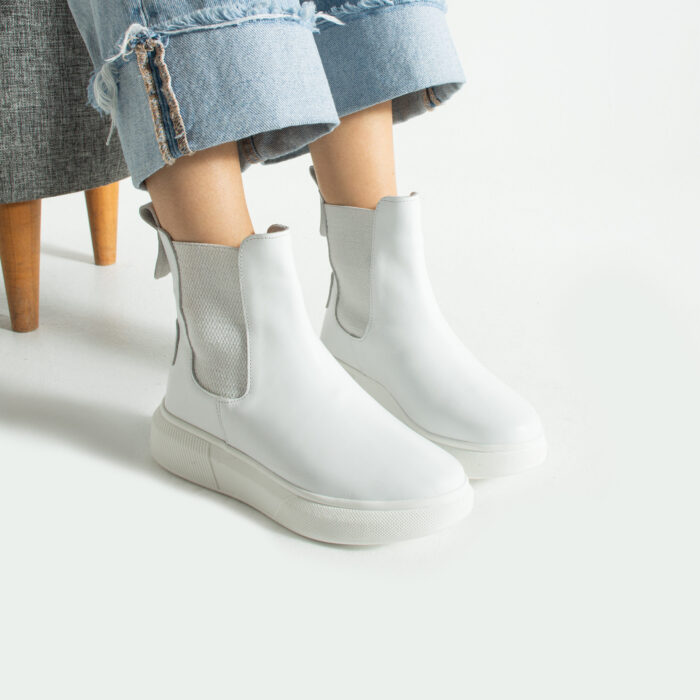 Botine sport albe din piele naturală pentru femei Samira