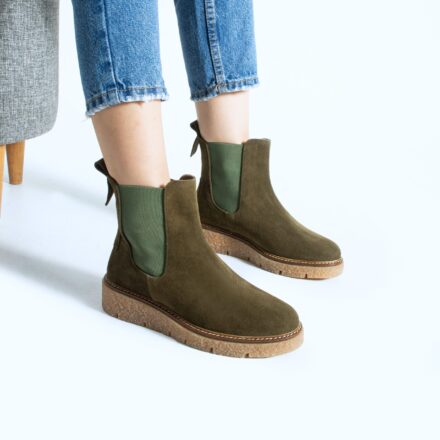 Botine Chelsea verzi din piele întoarsă naturală cu talpă de cauciuc Tabia