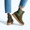 Botine Chelsea verzi din piele întoarsă naturală cu talpă de cauciuc Tabia