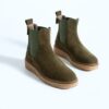 Botine Chelsea verzi din piele întoarsă naturală cu talpă de cauciuc Tabia