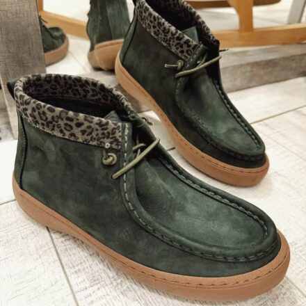 Pantofi tip clarks pentru femei, verzi, din nubuc natural cu talpă din cauciuc Omaya
