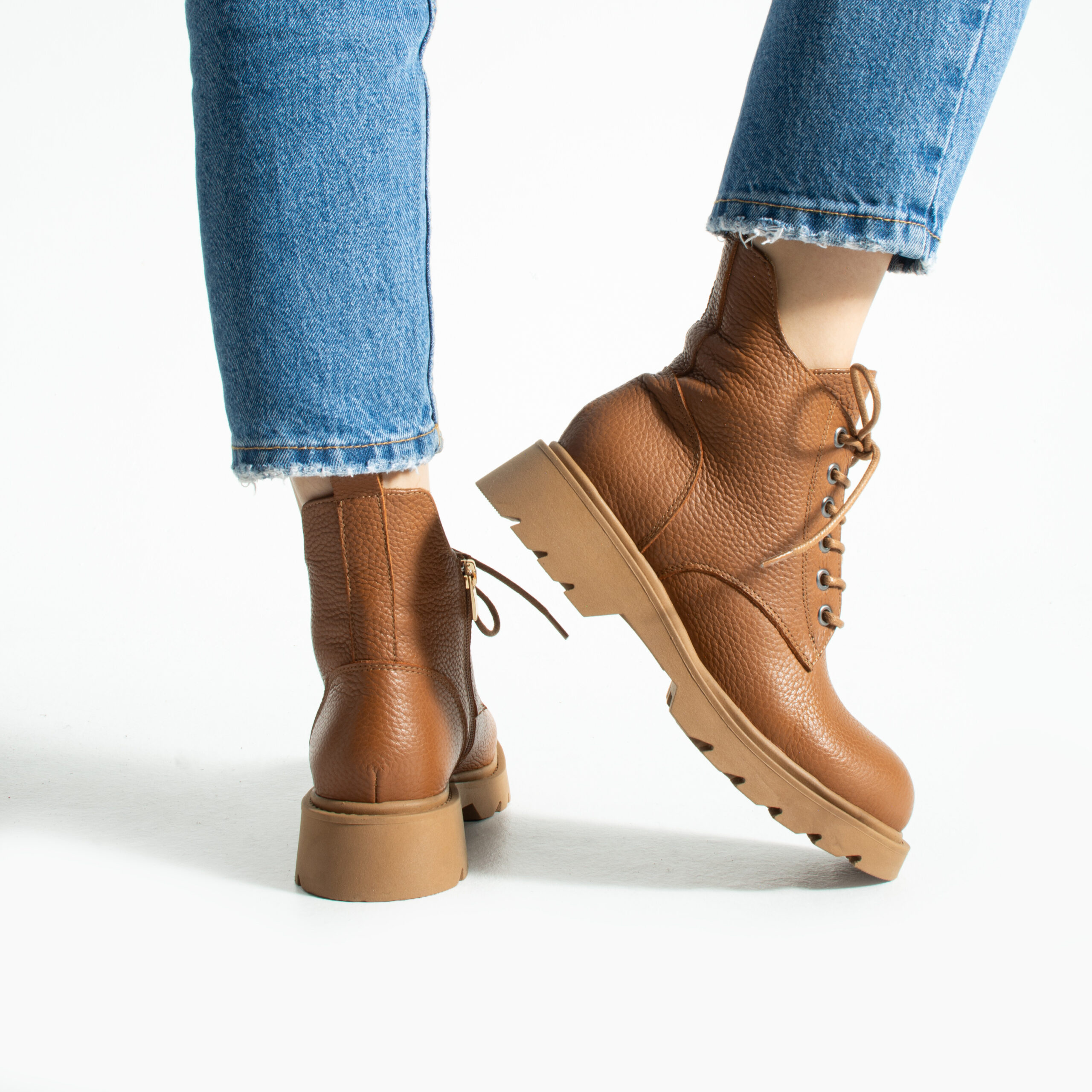 Botine maro din piele naturală cu fermoar și șireturi Lerato Botine maro din piele naturală cu fermoar și șireturi Lerato