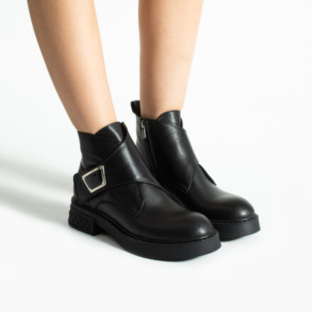 Botine negre din piele naturală cu fermoar Naledi