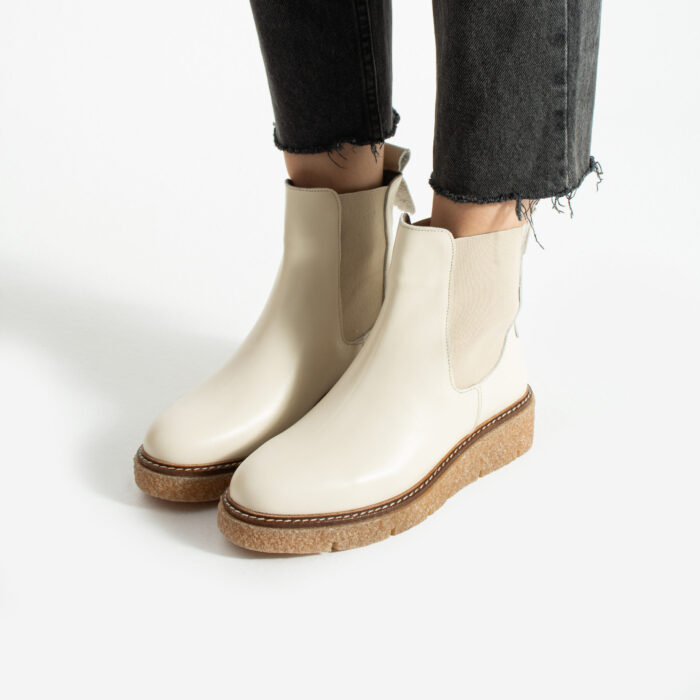 Botine Chelsea Tabia, bej, din piele naturală cu talpă din cauciuc