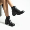 Botine elegante negre din piele naturală, cu toc jos Palesa