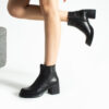 Botine elegante negre din piele naturală, cu toc jos Palesa