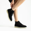 Pantofi damă tip clarks negri din piele întoarsă cu șireturi Anika