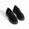 Mocasini Oxford negri din piele întoarsă naturală Mia