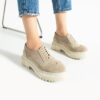 Pantofi oxford de damă bej din piele întoarsă naturală Mia