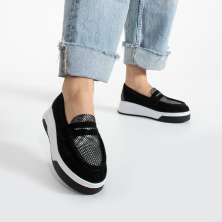 Pantofi casual damă Malika din piele naturală, negri și gri
