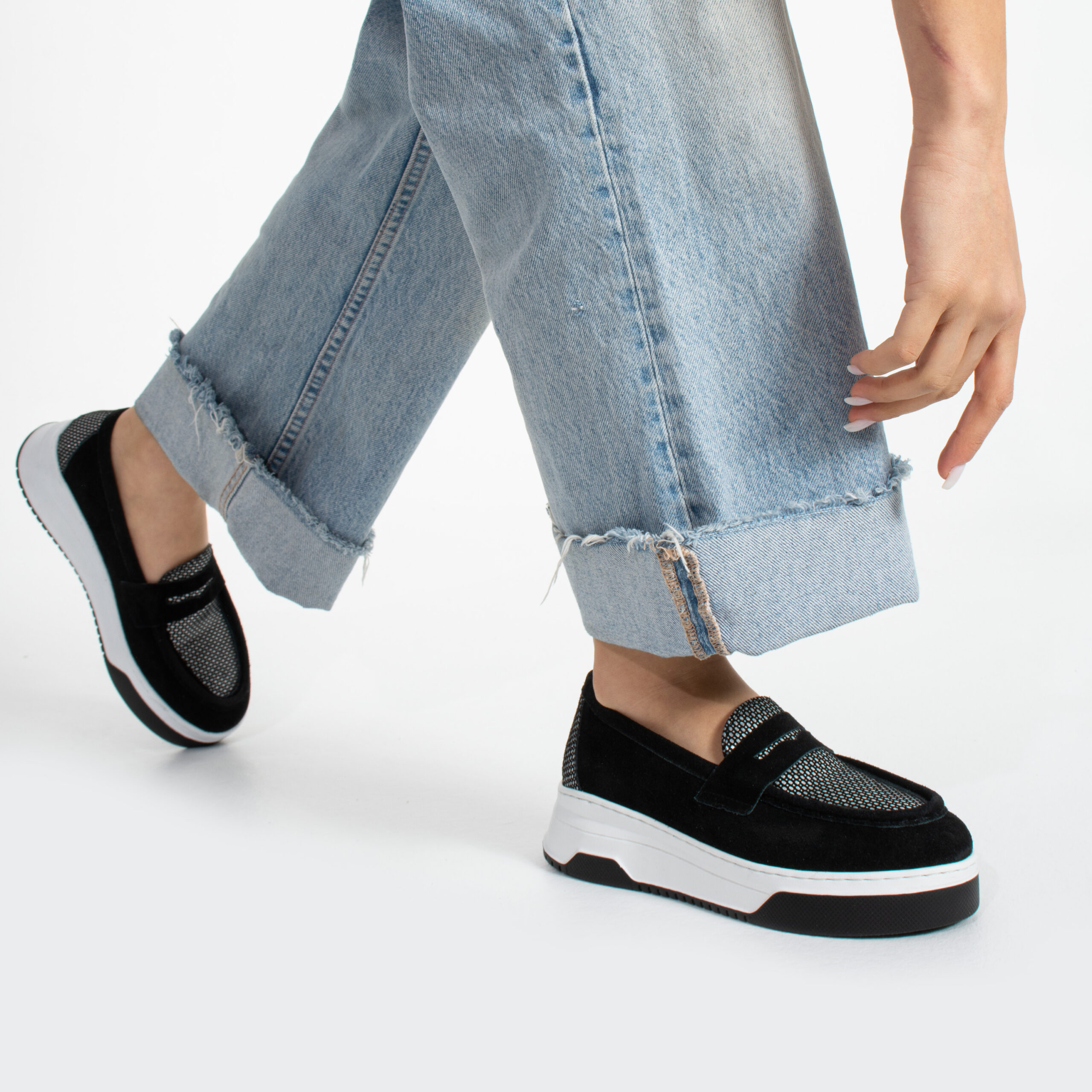 Pantofi casual damă Malika din piele naturală, negri și gri Pantofi casual damă Malika din piele naturală, negri și gri