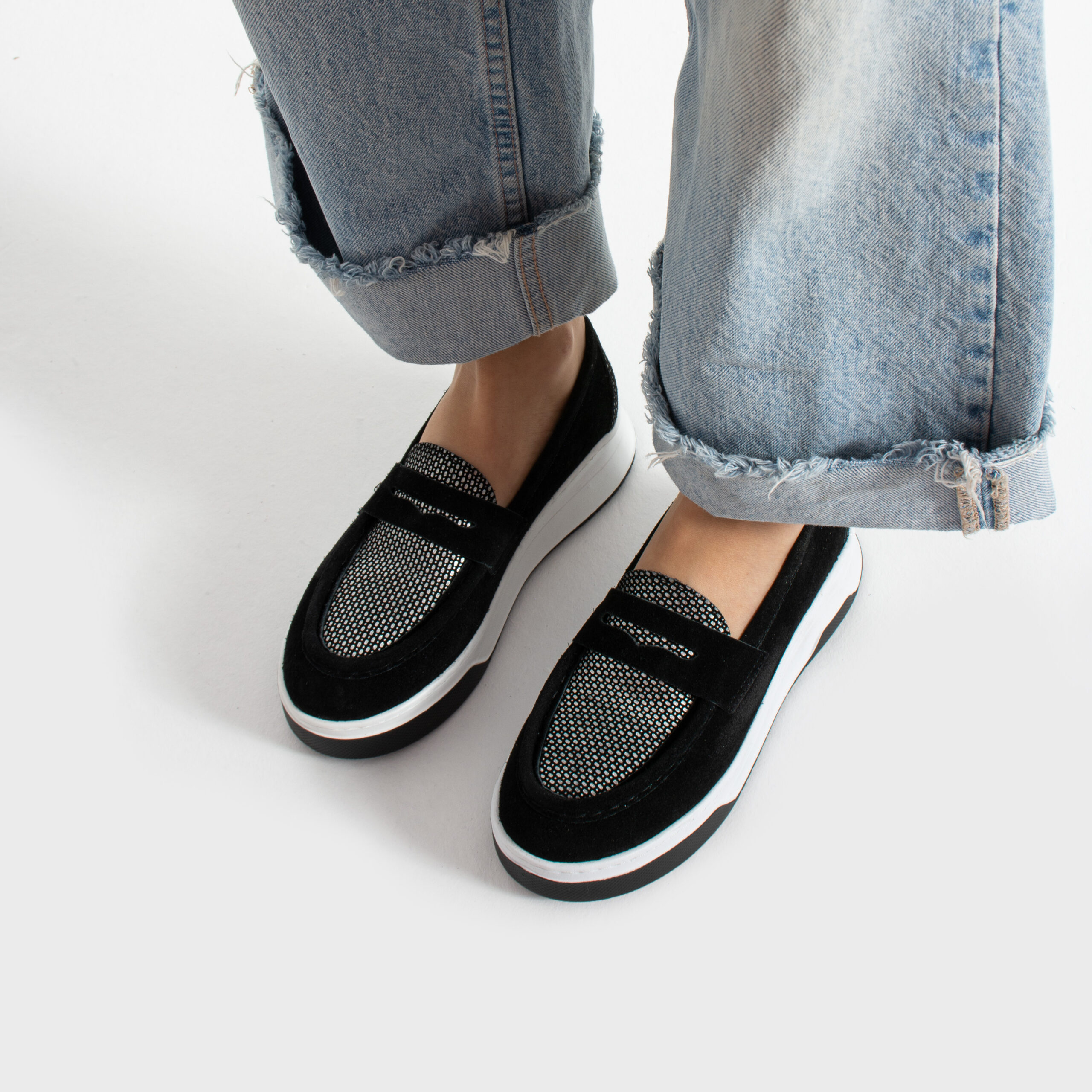 Pantofi casual damă Malika din piele naturală, negri și gri Pantofi casual damă Malika din piele naturală, negri și gri