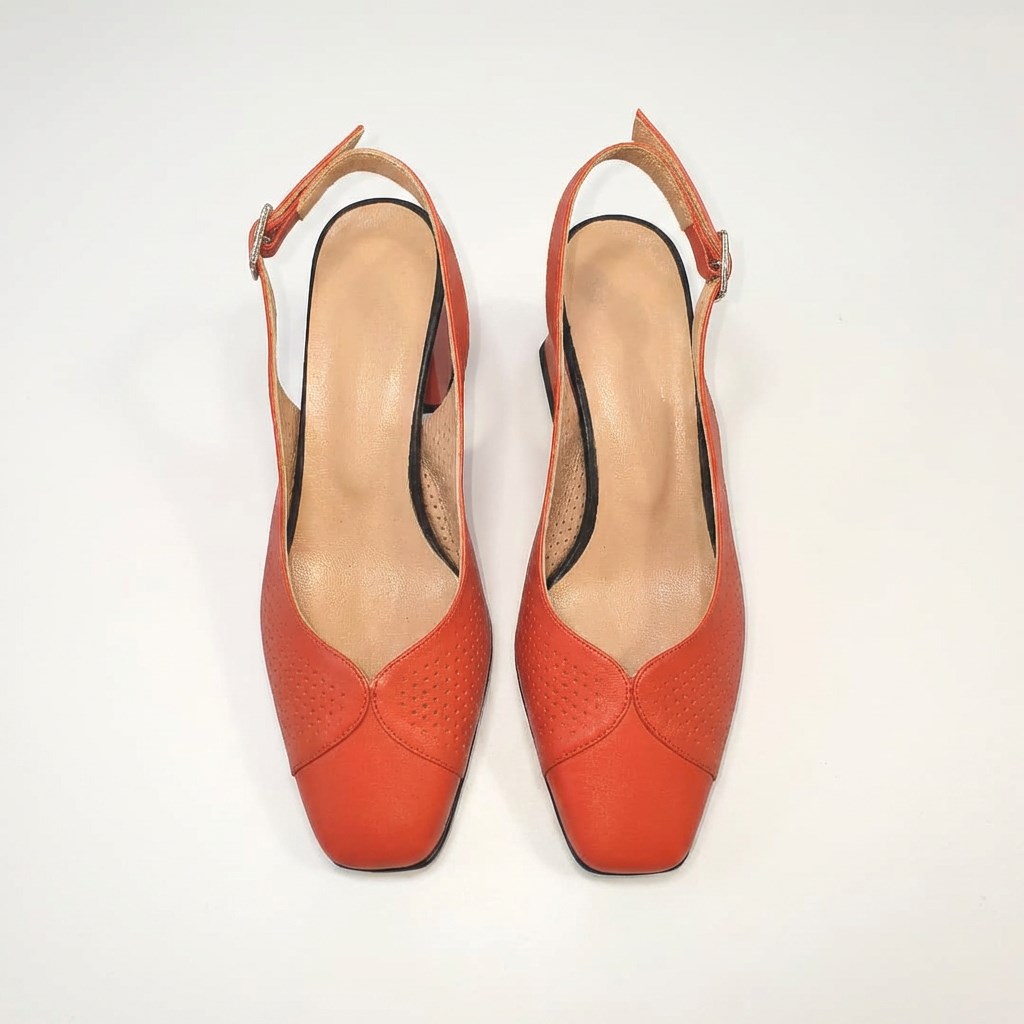 Pantofi eleganți de damă, cu toc jos, din piele naturală, Portocaliu, Elif Pantofi eleganți de damă, cu toc jos, din piele naturală, Portocaliu, Elif