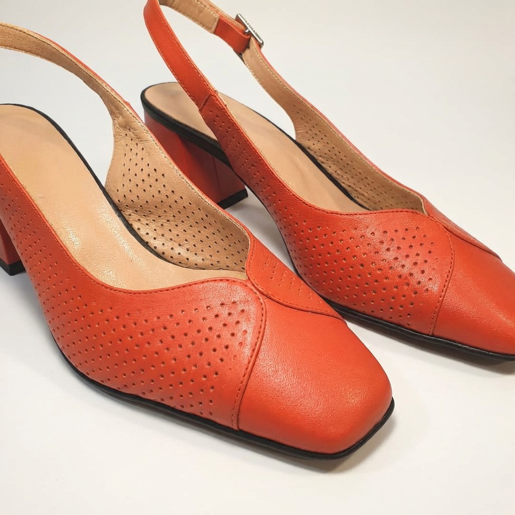 Pantofi eleganți de damă, cu toc jos, din piele naturală, Portocaliu, Elif Pantofi eleganți de damă, cu toc jos, din piele naturală, Portocaliu, Elif