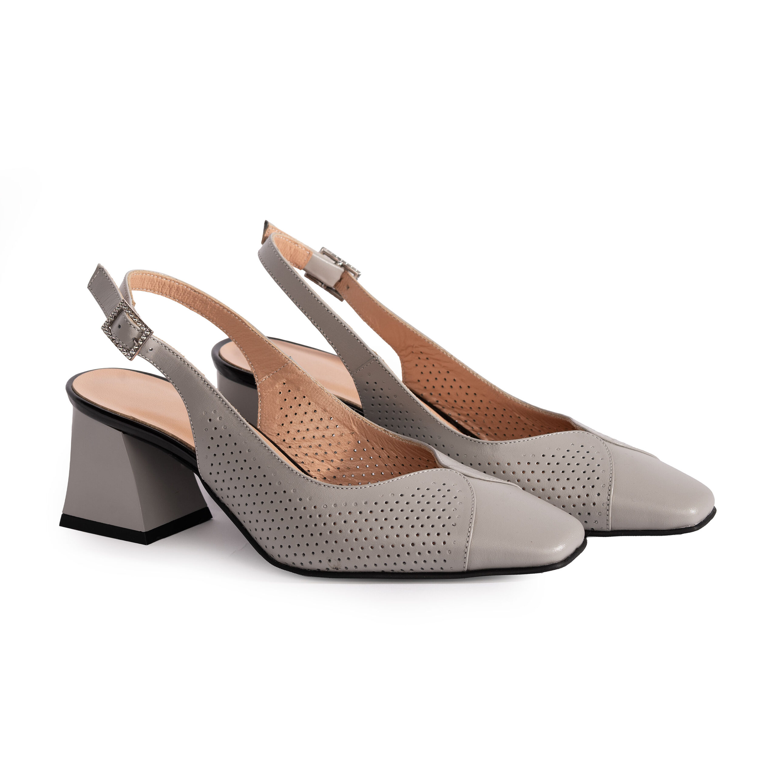 Pantofi eleganți gri Elif, cu toc jos, din piele naturală Pantofi eleganți gri Elif, cu toc jos, din piele naturală