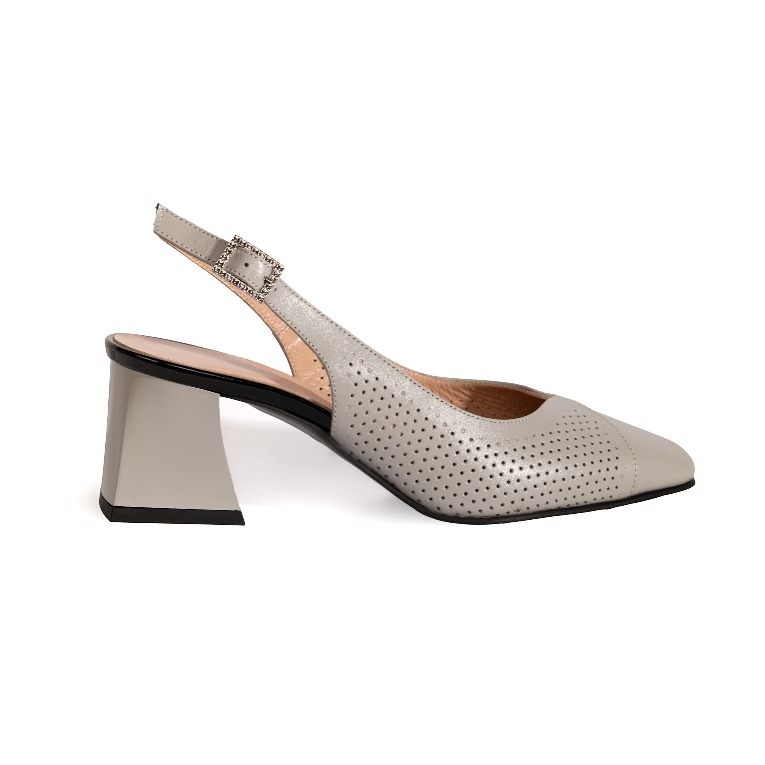 Pantofi eleganți gri Elif, cu toc jos, din piele naturală Pantofi eleganți gri Elif, cu toc jos, din piele naturală