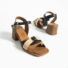Sandale de damă negre, cu toc, din piele naturală – Coel