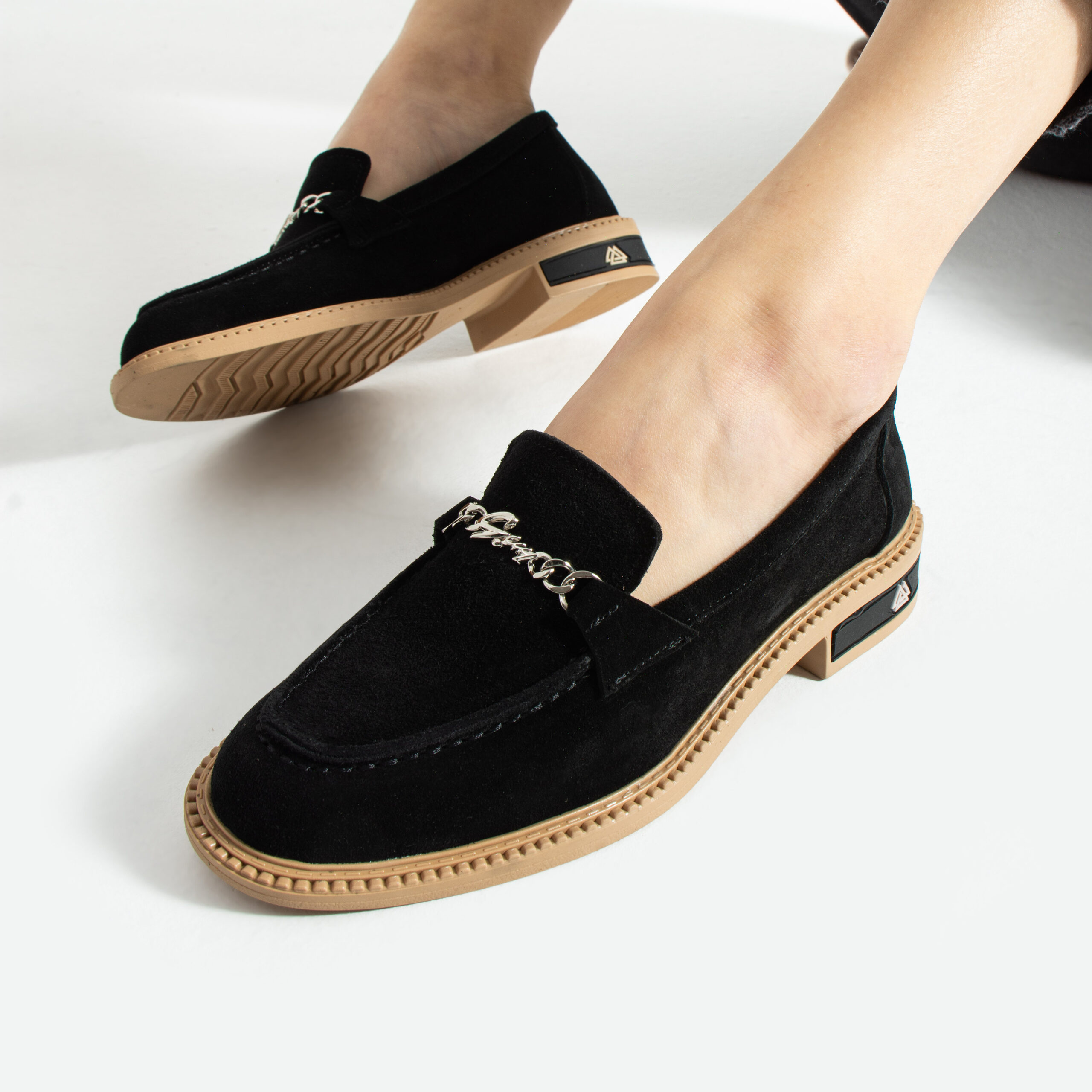 Loafers eleganți de damă negri din piele întoarsă naturală Esmer Loafers eleganți de damă negri din piele întoarsă naturală Esmer