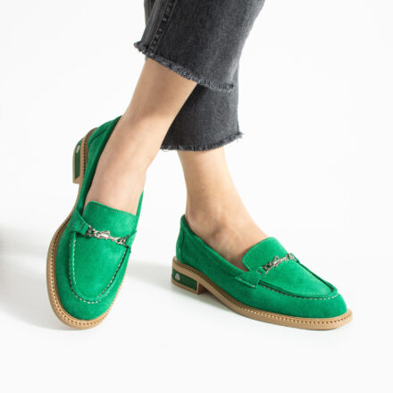 Loafers eleganți de damă verzi din piele întoarsă naturală Esmer Loafers eleganți de damă verzi din piele întoarsă naturală Esmer