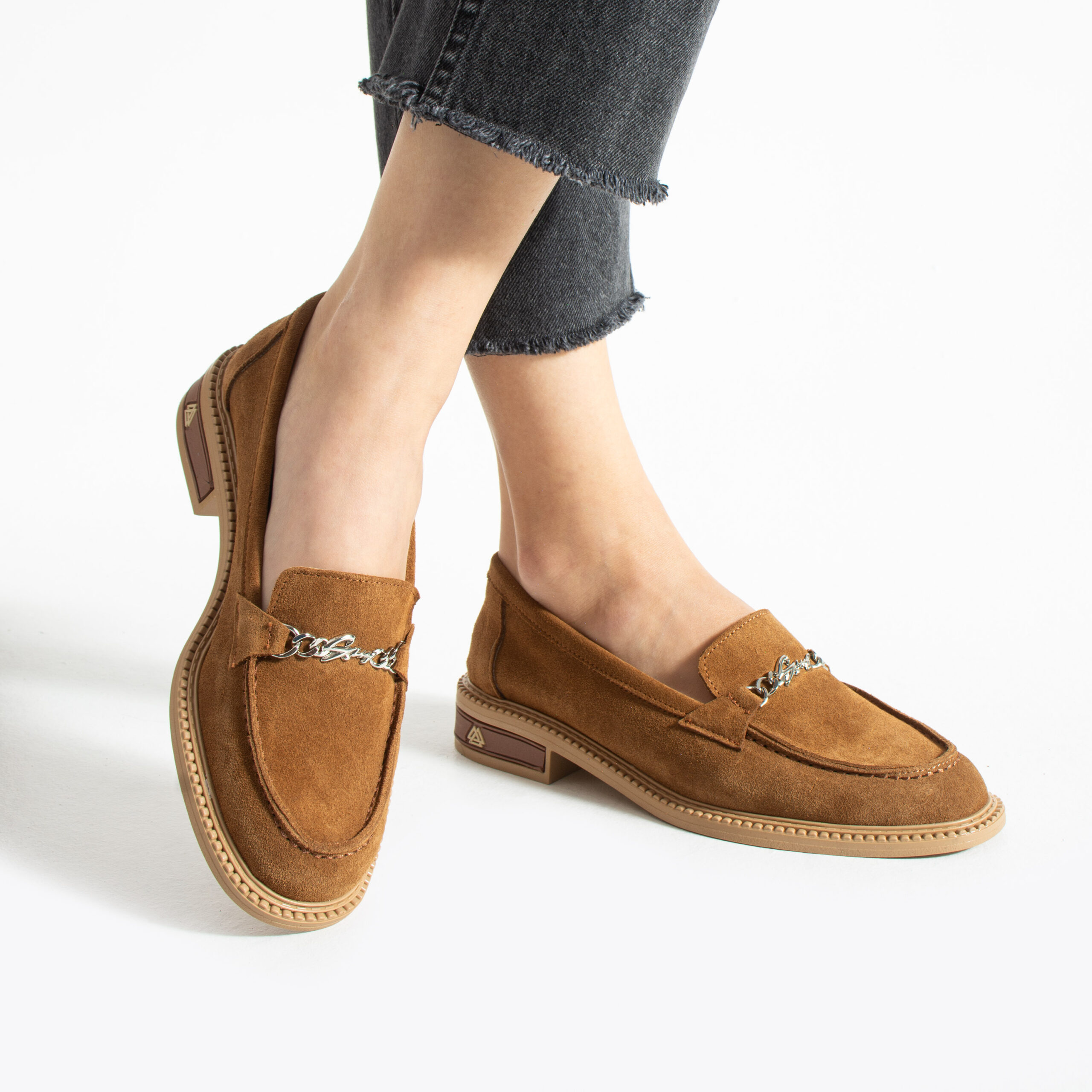 Loafers eleganți de damă maro din piele întoarsă naturală Esmer Loafers eleganți de damă maro din piele întoarsă naturală Esmer