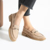 Loafers eleganți de damă bej din piele întoarsă naturală Esmer