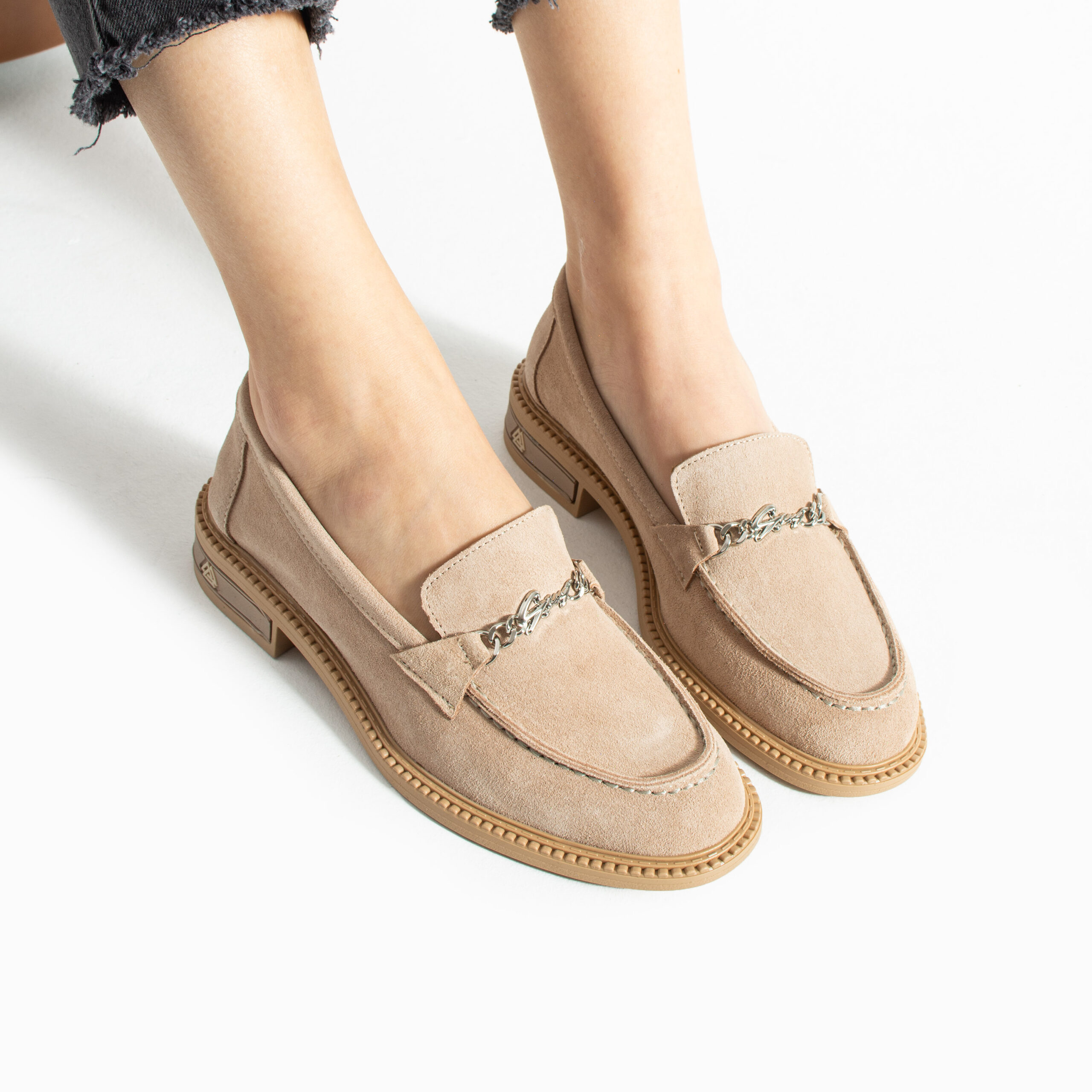Loafers eleganți de damă bej din piele întoarsă naturală Esmer Loafers eleganți de damă bej din piele întoarsă naturală Esmer