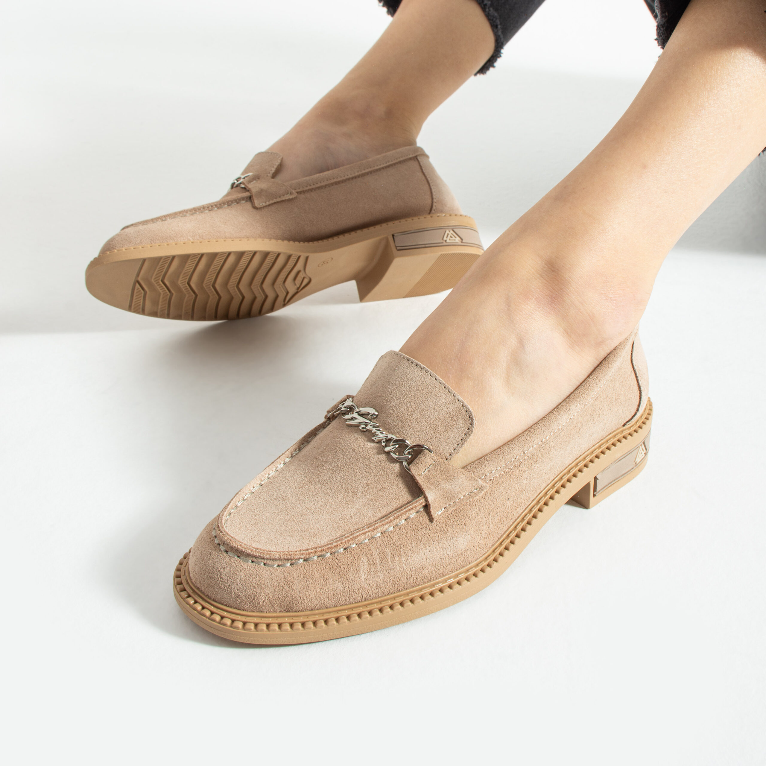 Loafers eleganți de damă bej din piele întoarsă naturală Esmer Loafers eleganți de damă bej din piele întoarsă naturală Esmer