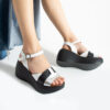 Sandale de damă alb-negru cu platformă din piele naturală Albena