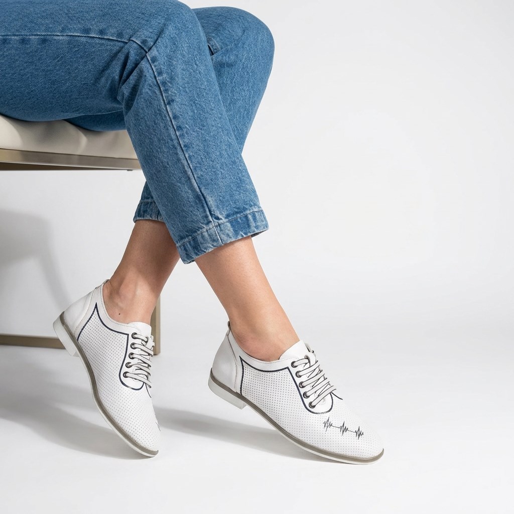 Pantofi albi din piele naturală cu imprimeu Jansu Pantofi albi din piele naturală cu imprimeu Jansu