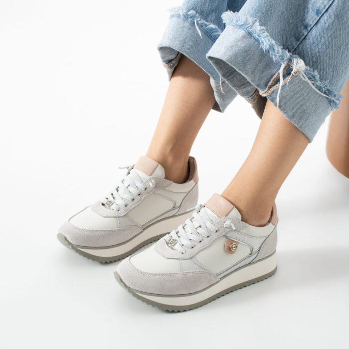 Sneakers albi de damă din piele naturală Alondra