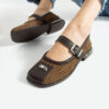 Pantofi Mary Jane maro de vară din piele întoarsă naturală Sarai