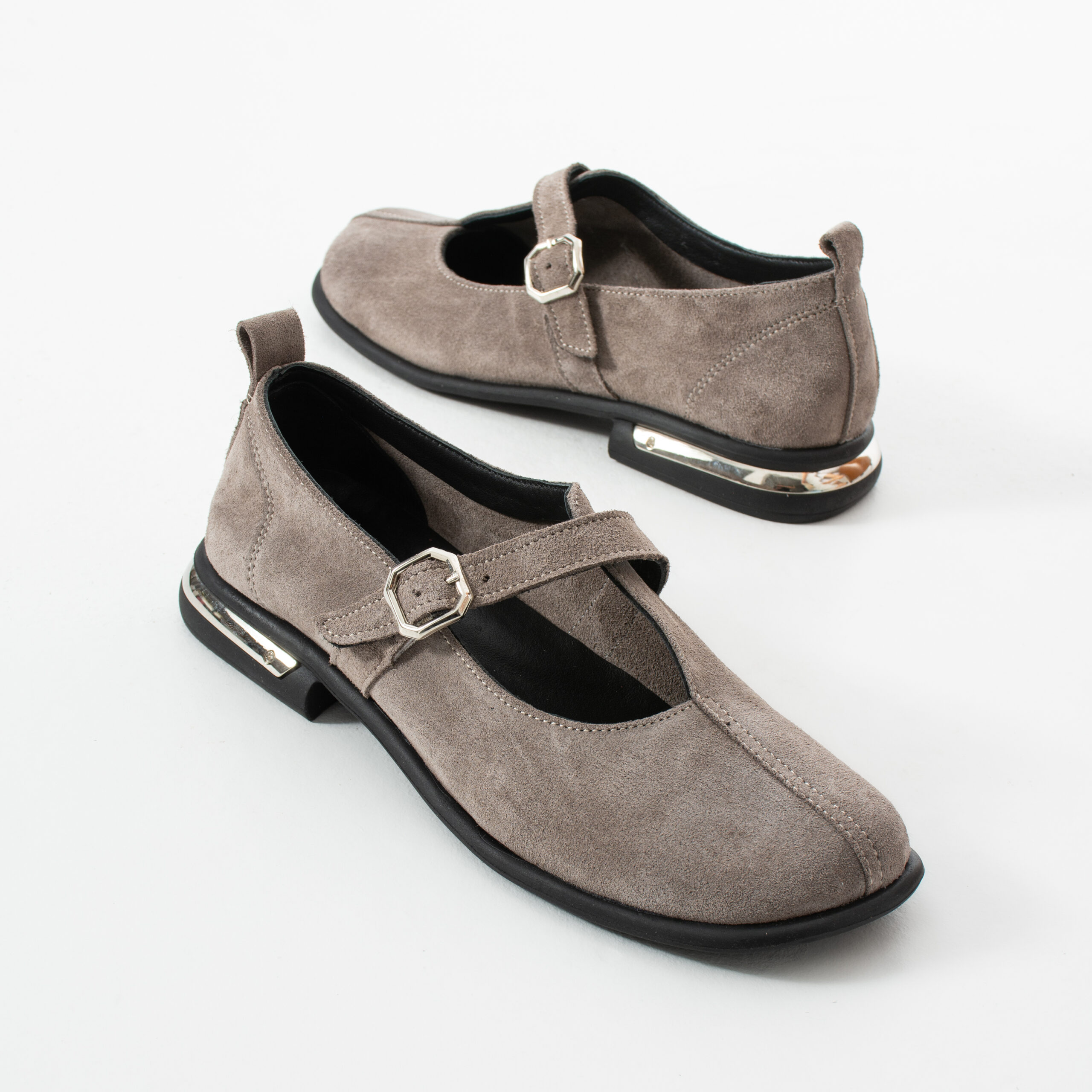 Pantofi Mary Jane gri din piele întoarsă naturală Zahara Pantofi Mary Jane gri din piele întoarsă naturală Zahara