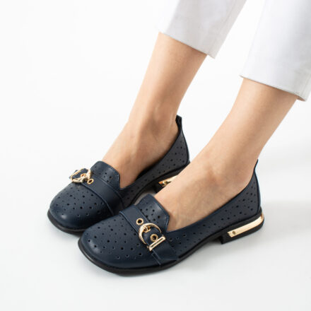 Pantofi damă bleumarin perforați din piele naturală Tamisha
